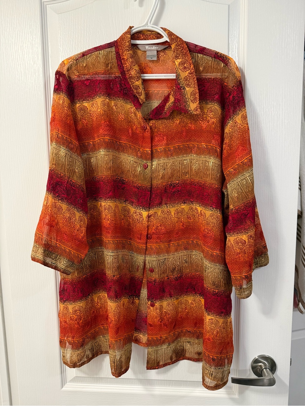 Vintage 90s Tanjay Women’s Button-Up Tunic Blouse Size 18 Orange boho